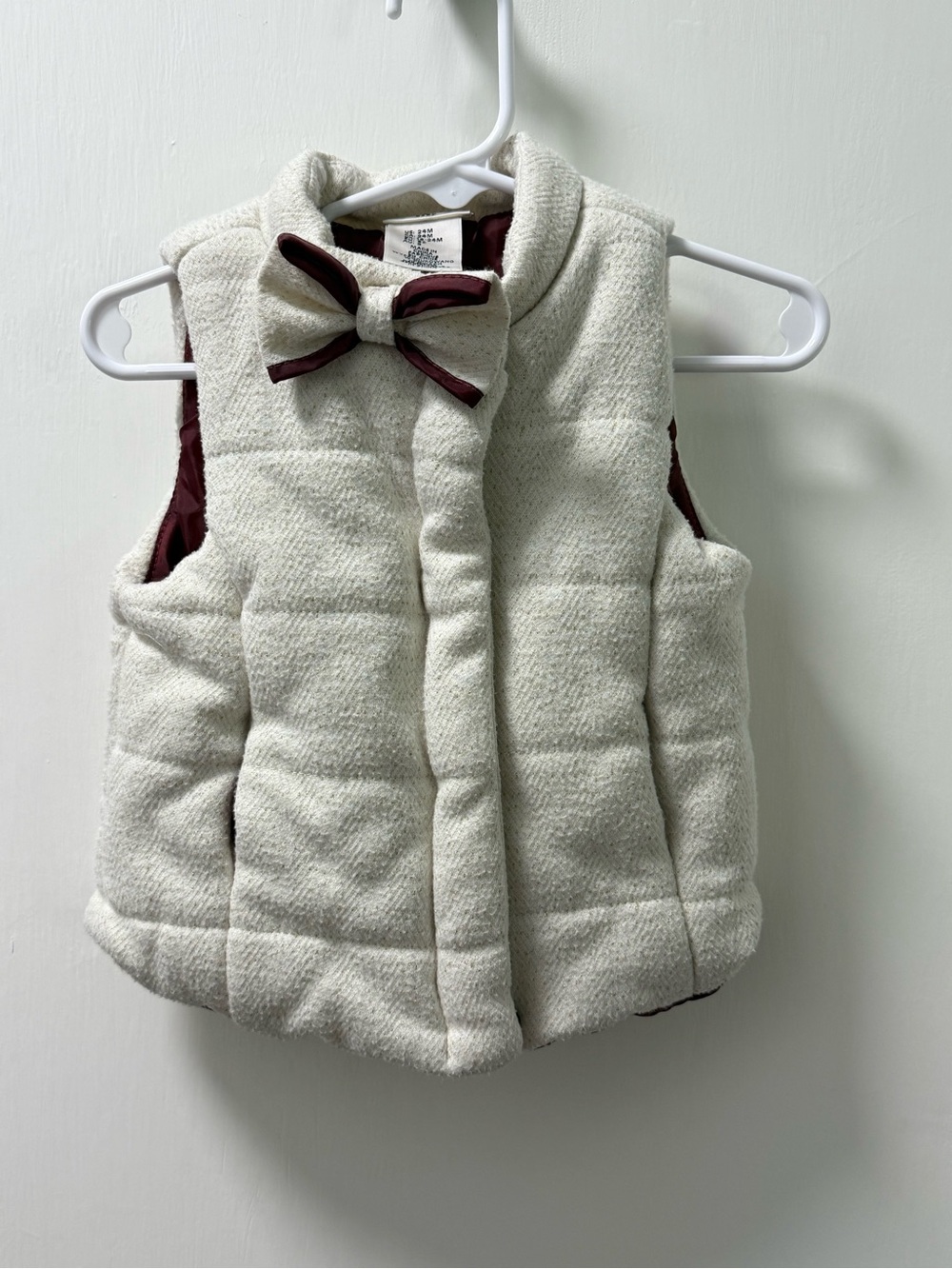 Girls' Cream Quilted Bow Vest